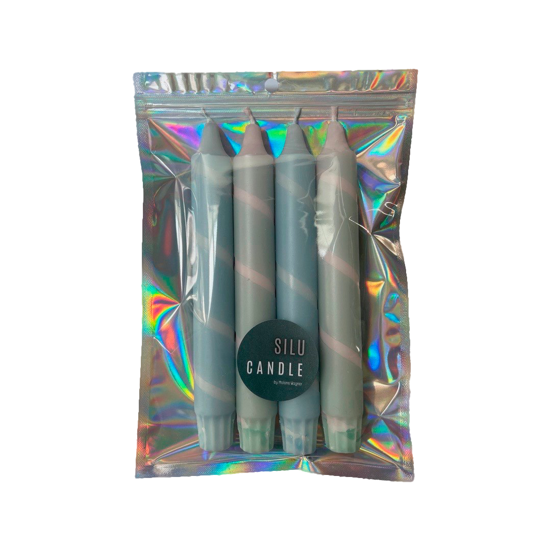 Håndyppede stearinlys i striber, blå - 4 stk.